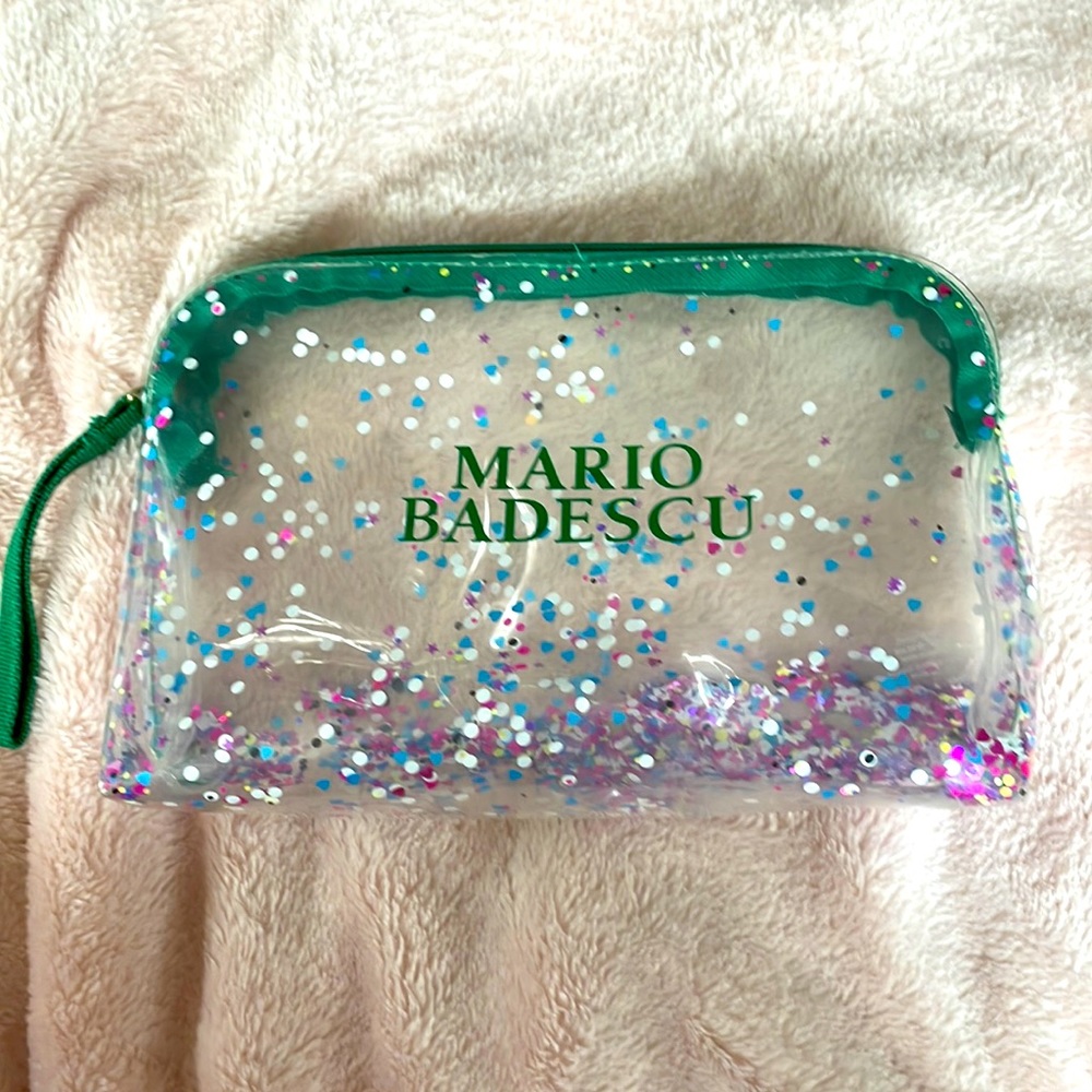 Mario Badescu clear travel case with shakeable glitter